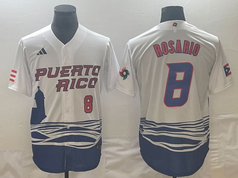 Men 2023 World Cub Puerto Rico #8 Rosario White Nike MLB Jersey8->more jerseys->MLB Jersey